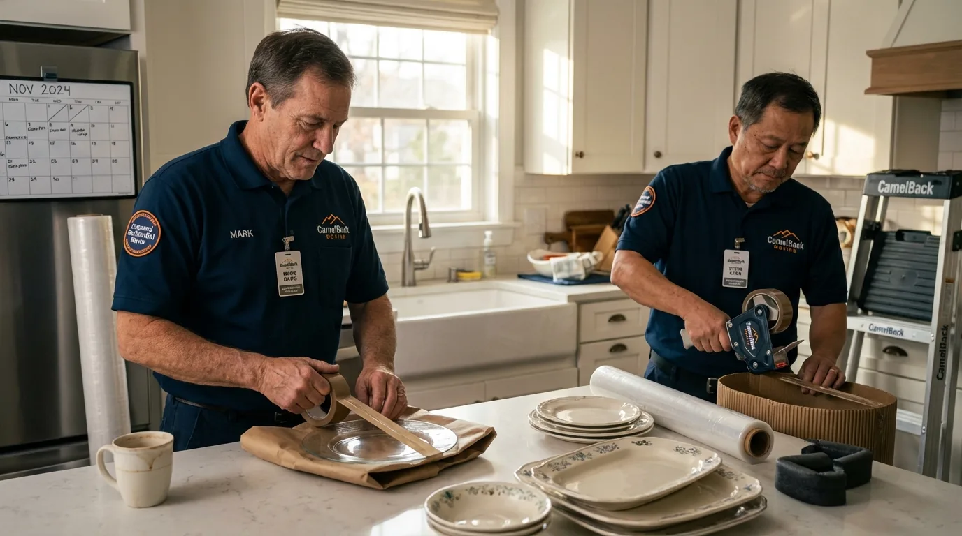 Professional crew packing kitchen dishware in Richmond, MI
